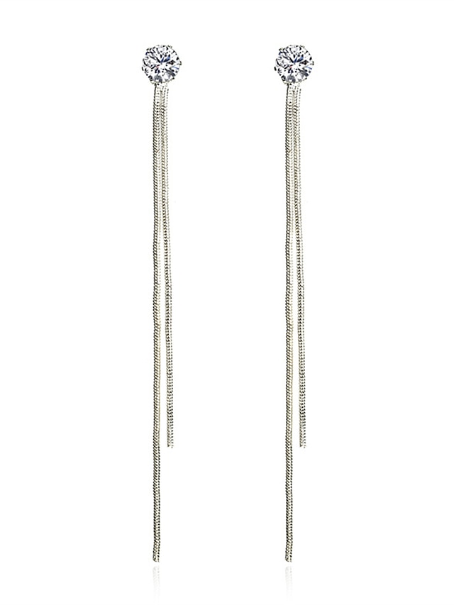 Women's Earrings Fashion Zirconia Long Tassel Polygonal Diamond Stud Earrings For Valentine's Day, Mother's Day Gift