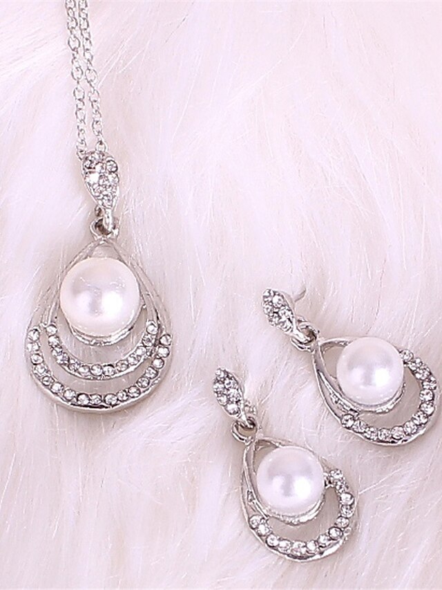 1set(1pcs Necklace1pair Earrings) Shiny Luxury Imitation Pearl Rhinestone Alloy Jewelry Set For Women's Party Evening Gift Daily